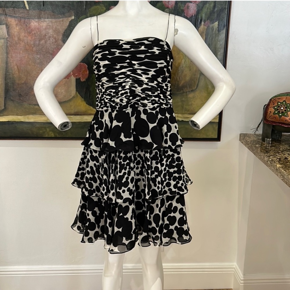 DONNA MORGAN 100% Silk Tiered Mini Dress with Bodice Size 10P